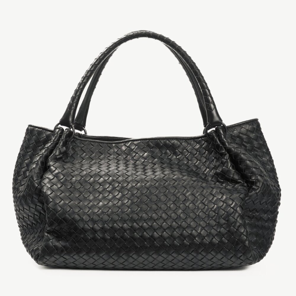 Bottega Veneta Black Intrecciato-Leather Handbag